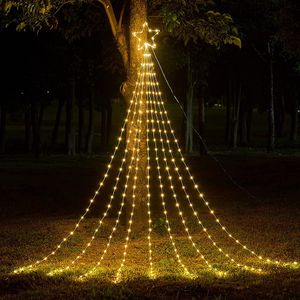 Juldekorationer 9x2m Star String Lights 180LED Waterfall Tree Fairy With Top Outdoor Decor Garland Light 221122