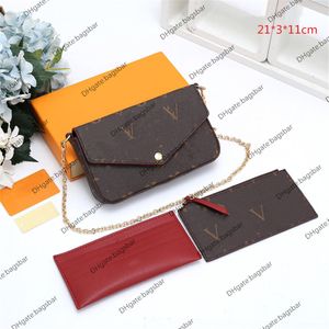 Дизайнеры POCHETTE 3 шт. Кошельки Женские кожаные сумки Luxurys Сумка через плечо с цепочкой Клатч Кошелек через плечо M64064 M61276 louiseitys viutonity lvs lvity