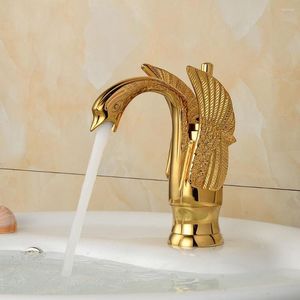 Rubinetti per lavandino del bagno Rubinetto per lavabo in ottone dorato di lusso Rubinetto per lavabo stile cigno Rubinetti per montaggio su piano e freddi