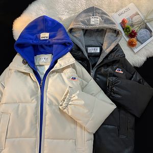 Coletes masculinos de inverno homens grossos mulheres moda falsa duas peças com capuz de couro faux parkas pegadinha de algodão de grande porte de jaquetas externas 221122