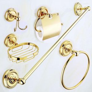 Bath Accessory Set Solid Brass GOLD Bathroom Accessories Robe Hook Paper Holder Towel Bar Soap Basket Sets YT-12200G-5