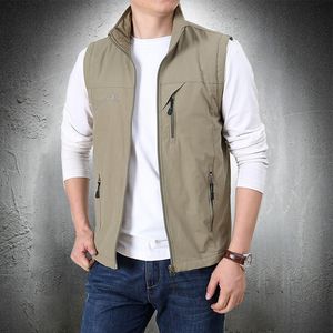 Mäns västar Summer Thin Vest Jacket utomhus Casual kläder Lätt kort ärmstativ Stand Collar Manlig vandring Coat Travel 221122