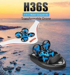 NEU H36S Mini Drohnenboot -Auto Gleitwasser Bodenluft 4mode 24g 4Ch 6axis Geschwindigkeit 3D Flip Headless Mode RTF RC Drohne Spielzeug 210323