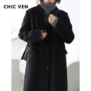 Women's Wool Blends CHIC VEN Winter Korean Women Long Coat Thickening Casual Warm Single Breasted Overcoat en Coats Office Lady Tops 221122