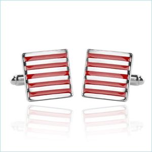 Cuff Links Red Black Enamel Stripe Cufflinks Fashion Business Shirt Suit Cuff Links Button For Men Dress Jewelry Drop Delivery Tie Cl Dhwxy