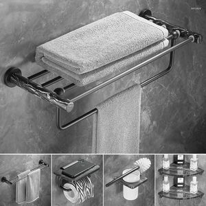 Acessório de banho Conjunto de acessórios de mármore em alumínio preto Toalha de toalha/bar