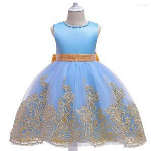 Meisjesjurken jaar peuter babyjurk blauwe bal jurk feest podium knie lengte prinses bruidsmeisje bloemkleding vestido