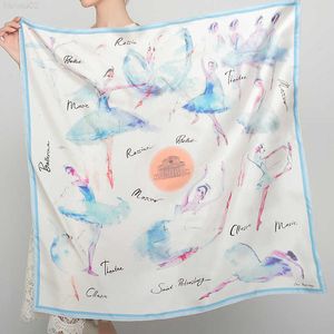 Ny balettflicka tryck 100 Natural Silk Scarf Designer Dancing Pure Silk Wrap Office Clothes Women Square Head Scarves 5353cm J220721