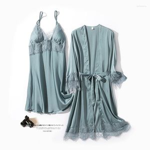 Mulheres do sono feminino Sexy Mulheres Kimono Vestido Loose Bridal Wedding Robe Conjunto de camisola Nightgownbathrobe Summer Lingerie íntima de verão