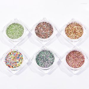Nail Glitter 6pcs/set Art Holographic Powder Hexagon-Design Mixed-Size Chunky Ultra-thin Mylar Flakes For