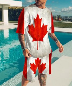 Felpe con cappuccio da uomo Felpe Summer Canada Flag 3d Tshirt Set T-shirt stampata da uomo Pantaloncini Set manica corta vintage 2 pezzi Tuta da uomo Abbigliamento 221122