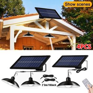 Garden Decorations Solar Pendant Light Outdoor Waterproof LED Lamp Double-head Chandelier with Remote Control for Indoor Shed Barn Room 221122