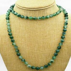 New Beautiful Long 32" 8mm Green Jade Round gemstone Beads Necklace