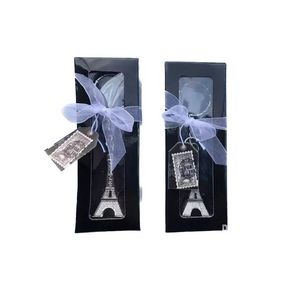Eiffel Tower Kluczowa sieć w pudełku prezentowym Prezent Prezent Paris Temed Brelkain Wedding Favours GiveAways Upenir C1122