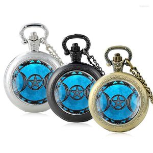 Pocket Watches Charm Classic Triple Moon Goddess Design Glass Cabochon Quartz Watch Vintage Men Women Pendant Necklace Chain Clock