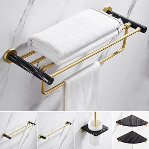 Set di accessori per il bagno Accessori per il bagno in marmo in alluminio dorato Porta asciugamani/barra porta carta/scopino per WC Mensola ad angolo Hardware di lusso