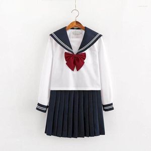 Work Dresses Sailor Suit Female Japanese Jk Uniform Student Jacket Korean Style Long And Short Skirt Navy Cute Sleeve College School