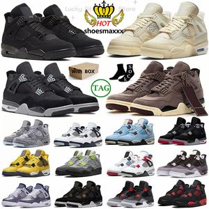 Med box basketskor jumpman 4 kvinnor herr tränare blå röd åska 4s canvas vit oreo segel hantverk svart katt eld röd sport sneakers universitet rosa