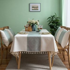 Tabela de mesa de algodão geométrico de algodão jacquard linho de linho retangular capa de decoração com borla para banquet partido nappe 221122