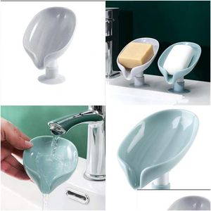 Soap Dishes Leaf Shaped Soap Dish Holder Suction Cup For Bathroom Shower Box Sponge Storage Tray Soaps Container 53 H1 Drop Delivery Dhtmf