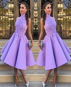 Stylish High Neck Prom kl nningar Sexig Aline TealIength Fashion Party Dress with Applique Lovely Short Evening Downs Homecoming5744882