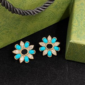 Delicate Floral Diamond Charm Earrings Women Rhinestone Flower Ear Hoops Ladies Letter Stamps Large Eardrops With Box