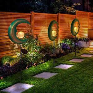 Solar Landscape Moon Crackle Glass Globe Stake Light Outdoor Garden Yard Decorative Lamp Metal Cracked Ball LED