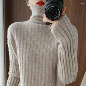 Kvinnors tr￶jor Autumn Winter Fall Shoulder Pit Strip H￶g Nack Stickning Kvinnor Pullover Casual Goat Hair Base With Solid Color Sweater