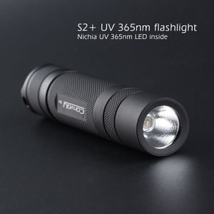 Latarki latarki latarki LED Convoy S2 UV 365nm z Nichia LED w bocznym środku fluorescencyjnym Wykrywanie UVA 18650 Ultraviolet 221122