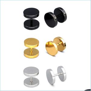 Stud Stainless Steel Barbell Stud Earrings Round Studs Dumbbell Ear Ring For Women Men Hip Hop Fashion Jewelry Gold Black Rainbow Bl Dh0U8