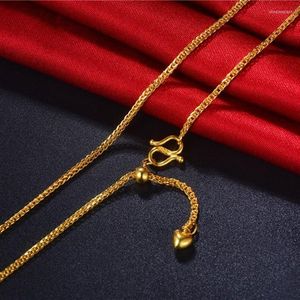 Chains Real Pure 999 24K Yellow Gold Chain Width 1mm Wheat Heart Adjust Necklace Women Lucky Gift 40-55cm