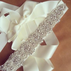 Bälten JLZSXY Luxury Rhinestone Bridal Sash Belt Crystal With Ribbon Satin Wedding Dress