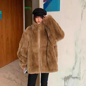 Cappotto da donna in pelliccia sintetica da donna Casual colletto alla coreana coreano giacca pelosa morbida e calda cappotti invernali stand-up femminili H119
