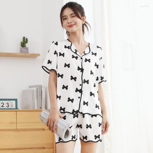 Startseite Kleidung Print Lounge Wear Damen Nachtwäsche Satin Pyjama Set 2PCS ShirtShorts Lässige Nachtwäsche Pyjama Sommer Pyjama Anzug