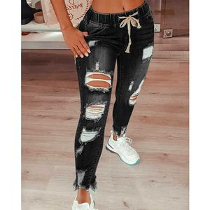 Designer Women Hole Jeans 3xl 4xl Pierced Tassel Slit Denim Pencil Pants Casual Straight Leisure Trousers 2024 Tr 638