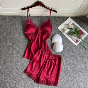 Hemkläder Kvinnor PJs Set Sleepwear Satin Pyjamas Soft 2sts rem TRAP TOPSHORTS SEXY NATTEWEAR LINGERI