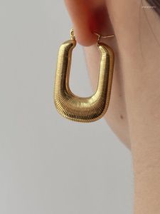 Hoop Earrings Rectangle 14K Gold Plated Textured Chunky Statement Hoops Geometric