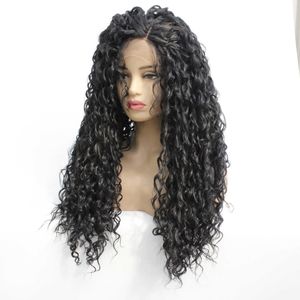 Synthetic Wigs Natural Black Small Curly Long Hair Women Chemical Fiber Front Lace Half Hand Hook Wig Head Cover