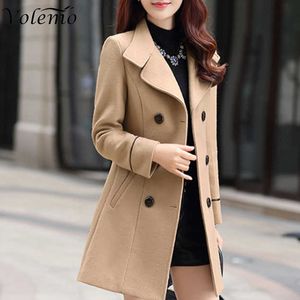 Women's Wool Blends Volemo Plus Size Autumn Winter Jacket Womens dubbelbröst fast färgrock Korean Slim Female Woolen Clothing 221122