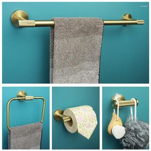 Set di accessori per il bagno Bagno in oro spazzolato Hardware in acciaio inossidabile Barra porta asciugamani Porta scopino doppio