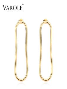 VAROLE Simple Style Smooth Lines Drop Long Round Earrings for Women 100 Copper High Quality Gold Plated Earring Whole Gift