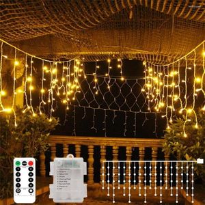 Strings 3,5m 96 LEVAS LUZES DE ICELE LED BATEREIRA CORTUNDA DE CORTUNDA DE CORTUNDA COM 8 MODOS CONTROLE REMOTO Garland de festa de férias de Natal de Natal