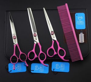 JOEWELL hair scissors 3pcsset of 70 inch pink elastic paint handle 440C stainless steel 62HRC with case