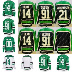 14 Jamie Benn Jersey 91 Tyler Seguin 21 Jason Robertson Reverse Retro Hockey''nHl Jerseys Preto Verde Branco Costurado