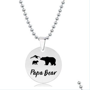 Pendant Necklaces Stainless Steel Coin Pendant Papa Bear Necklace Animal Pattern Dog Tag Necklaces Chains For Women Children Fashion Dhhiy