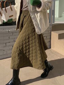 スカートkbat秋の冬の女性が綿の女性ファショイン格子縞anklelength quilted swingskirt pettiskirt221122を厚くする