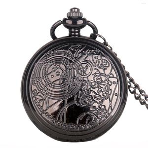 Pocket Watches Retro Black/Silver/Bronze Quartz Watch Necklac Pendant Steampunk for Men Women Gifts CF1022