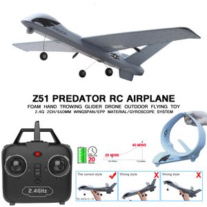 Simulatorer RC Plane 20 minuter Flight Time Glider Toy med LED 2 4G Remote Control Hand Throwing Wingspan Kids Jet Airplane Foam 221122