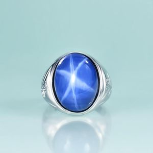 Klaster Pierścienie Klejnot Beauty 12x16 Big Oval Star Sapphire Bezel Ustawienie 925 Srebrny Styl klasyczny dla kobiet biżuteria