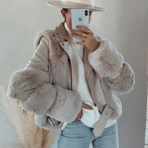 Womens Leather Faux Patchwork Sheepskin Coat Women Winter Warm Thick Luxurious Fur Long Sleeve Jacket Motorcycle 221122